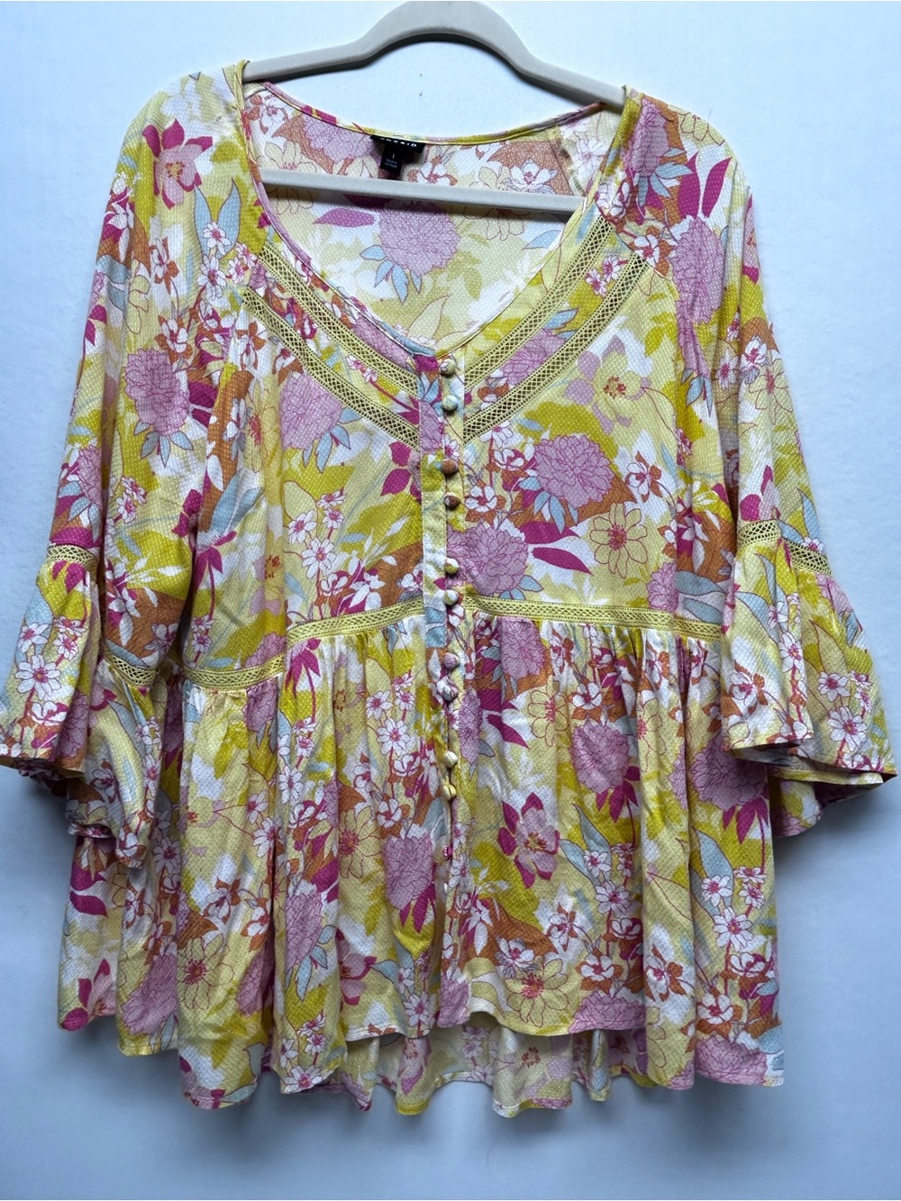 Floral Button-Front Peplum Top — Yellow/Multi Torrid